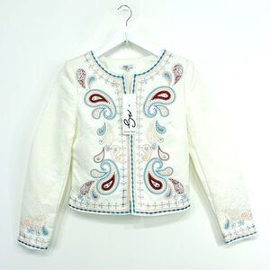 Style Italy White Brocade Colorful Metallic Embroidered Paisley Blazer
